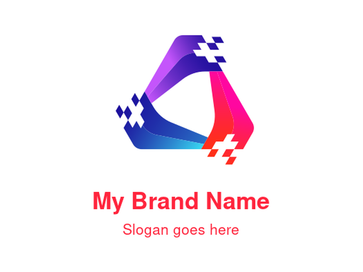Dynamic Pixelated Triangle Letter A Logo - Abstract Multi-Color Gradient Symbol in Purple, Blue, and Red with Digital Glitch Effects for Tech, Gaming, AI, or Data Transformation Brands